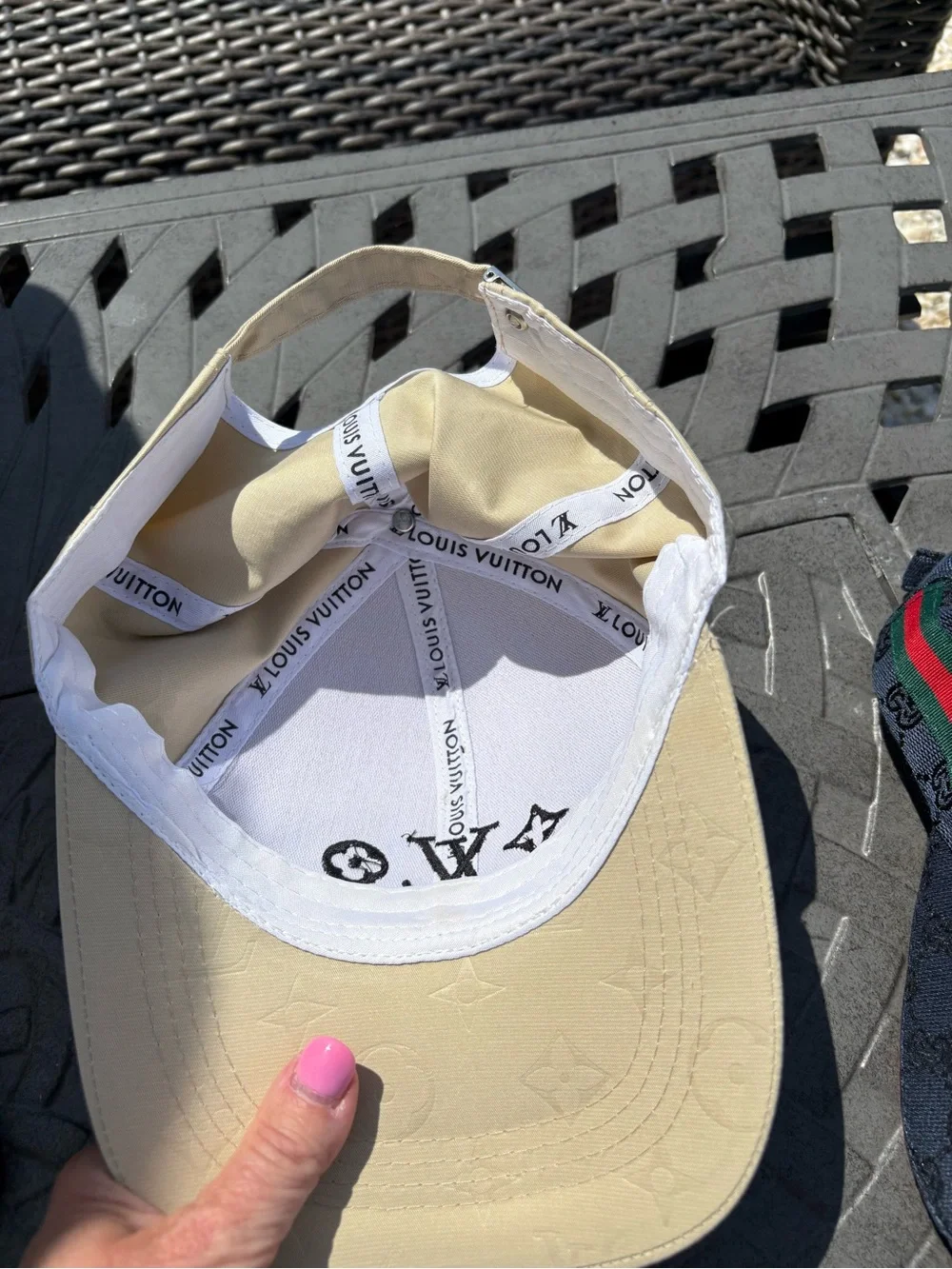 Beige Monogram Embroidered Cap